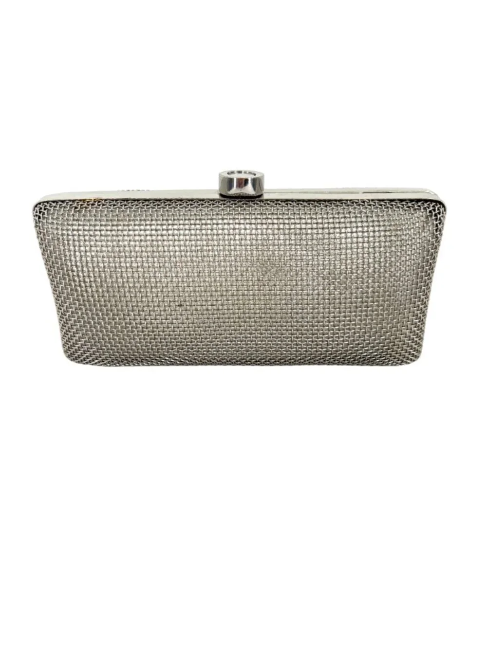 Oroton Freize Woven Silver Mesh Box Clutch Chain Strap Evening Glamour Retro